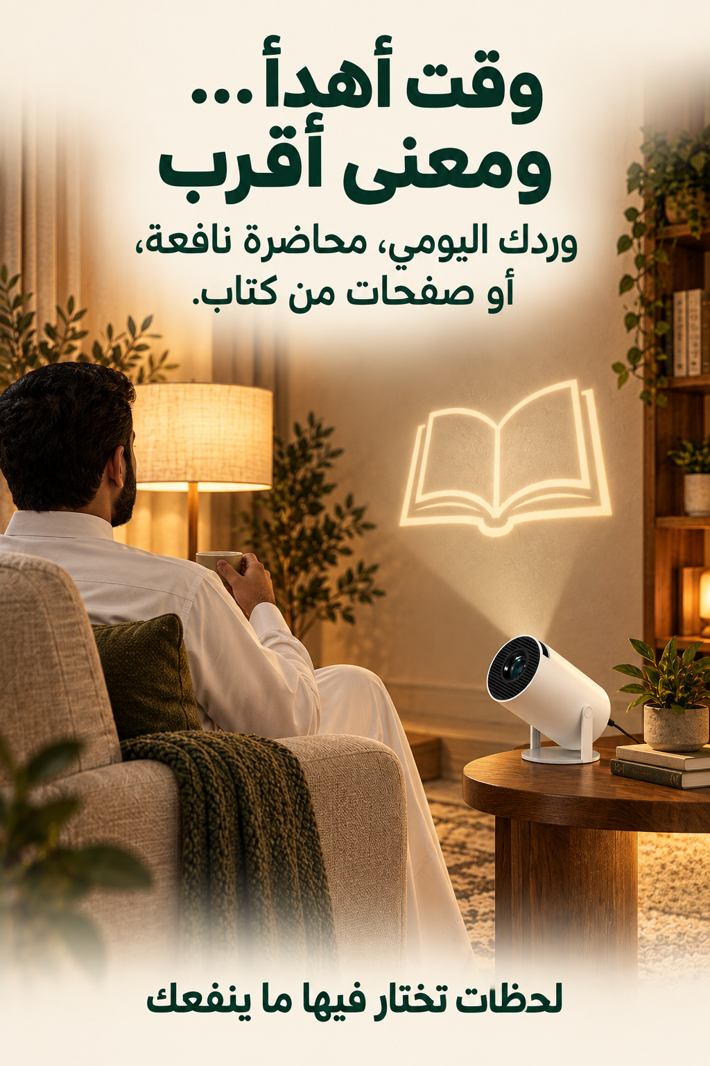 بروجيكتور ذكي محمول في أجواء منزلية دافئة — 2