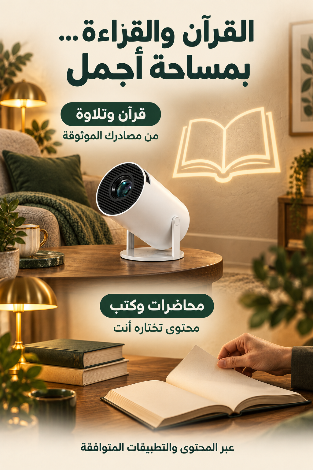 بروجيكتور ذكي محمول في أجواء منزلية دافئة — 5